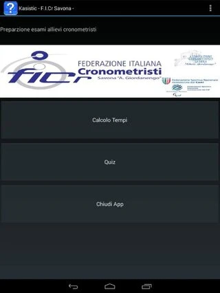 Schermata di apertura con le possibili scelte.