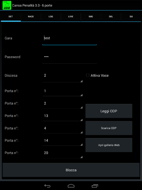 Schermata di apertura con le possibili scelte.