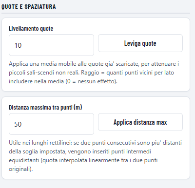 gestione quote e spaziatura traccia gpx