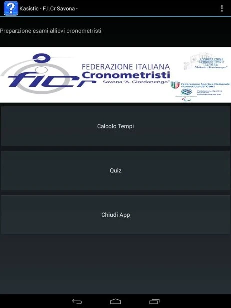 Schermata di apertura con le possibili scelte.