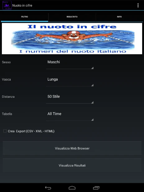 Schermata di apertura con le possibili scelte.